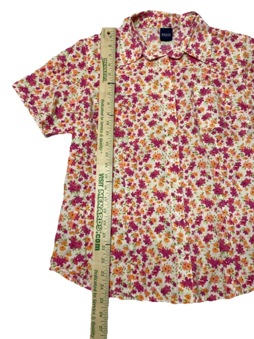 Basic Editions Floral Button-Down Shirt in White, Pink & Orange Women Sz: Large - Picture 3 of 6